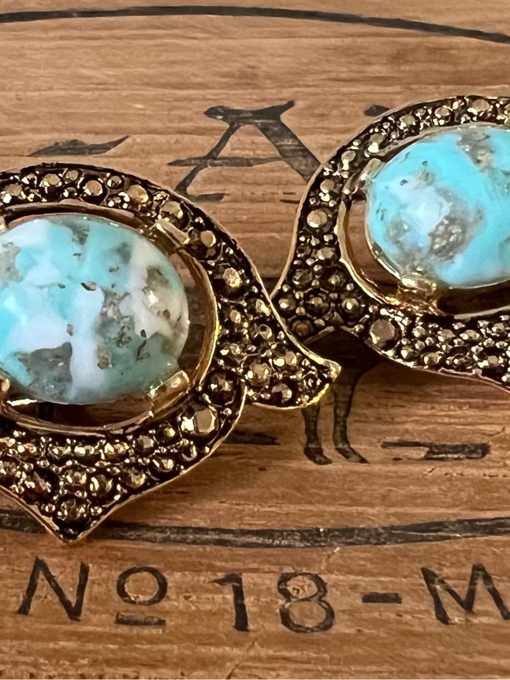 Vintage 1960’s SARAH COVENTRY Clip On Earrings Gold Tone Faux Turquoise Cabochon